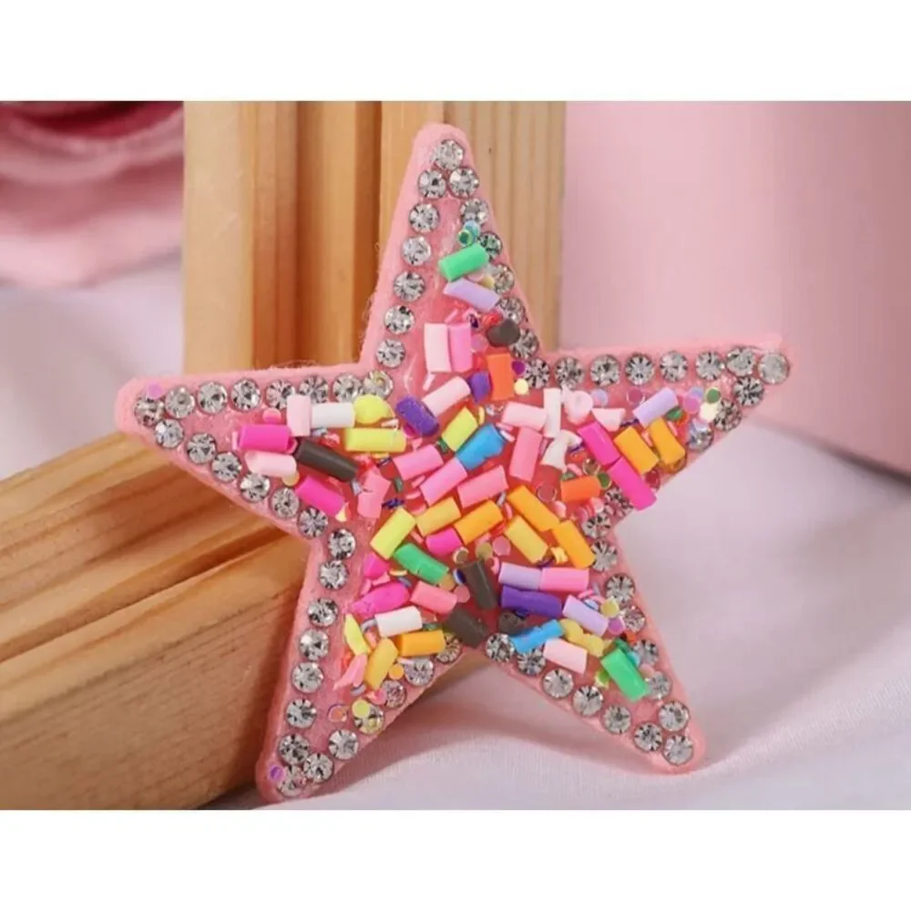 10pcs Funfetti Stars Pink Rhinestone Sprinkles Sew Glue on 2in